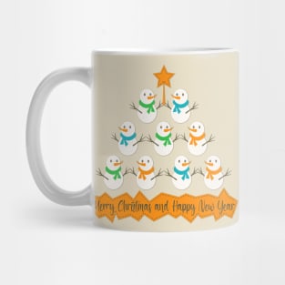 Christmas tree pyramid made of snowman and lettering Mug